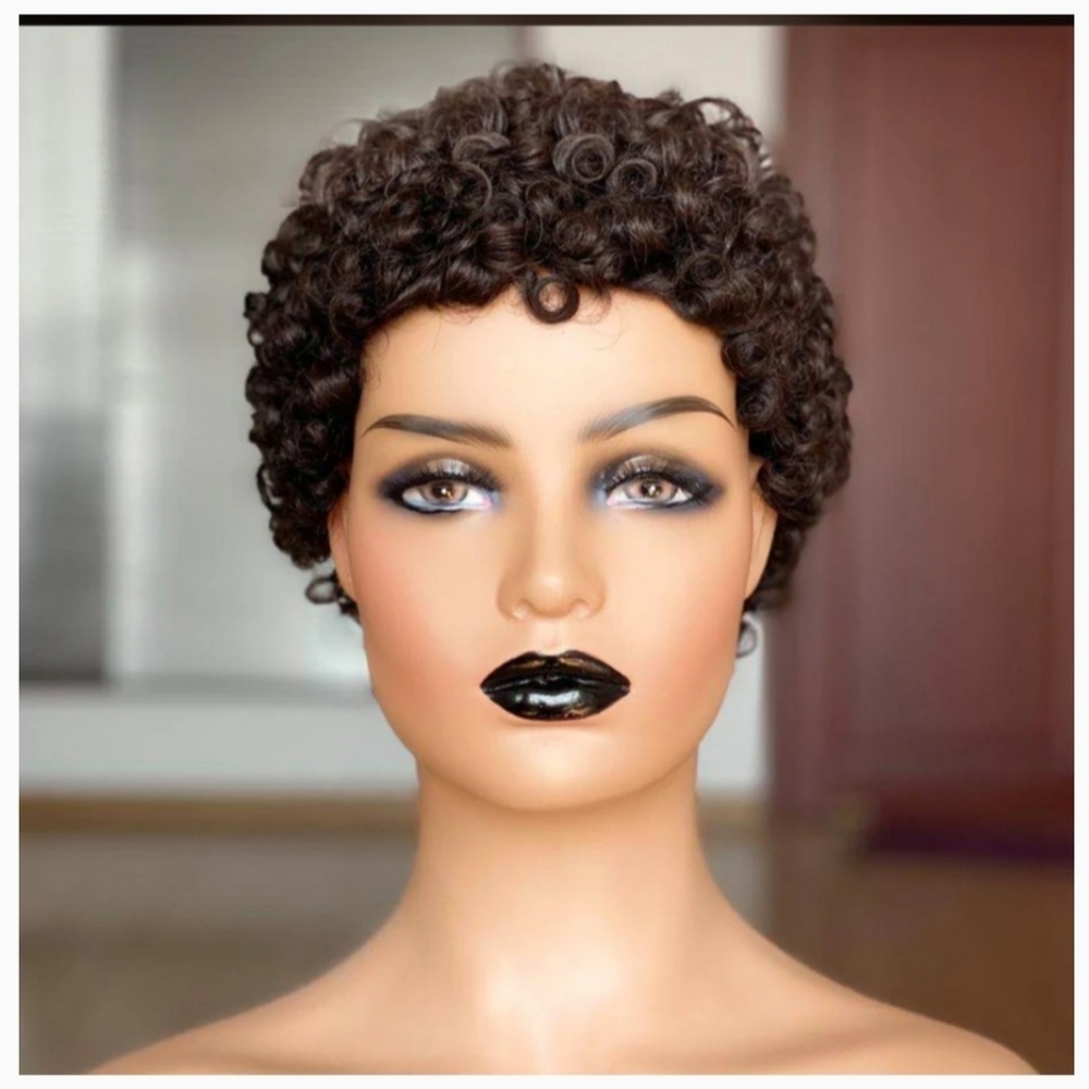 Short jerry curl human hair wig